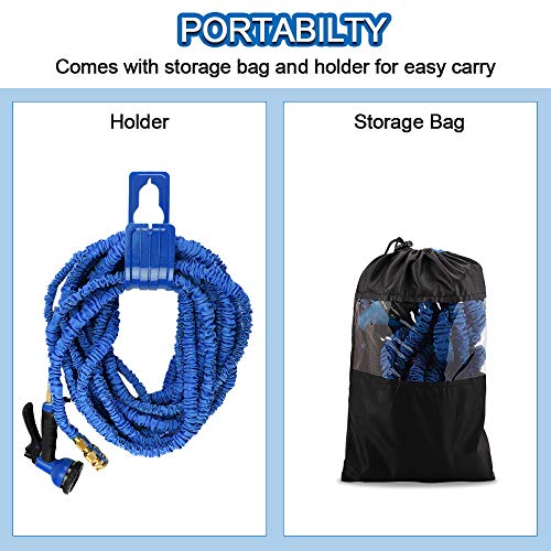 HALOVIE Manguera de Jardín Extensible 50FT/15M Manguera de Agua Conexiones de Latón Puro Boquilla de 8 Modos de Pulverización Manguera de Riego Flexible Retráctil Tejido Extra Fuerte