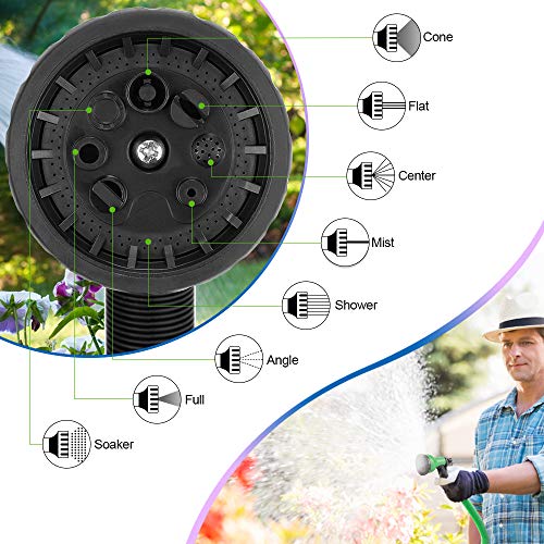 HALOVIE Manguera de Jardín Extensible 50FT/15M Manguera de Agua Conexiones de Latón Puro Boquilla de 8 Modos de Pulverización Manguera de Riego Flexible Retráctil Tejido Extra Fuerte