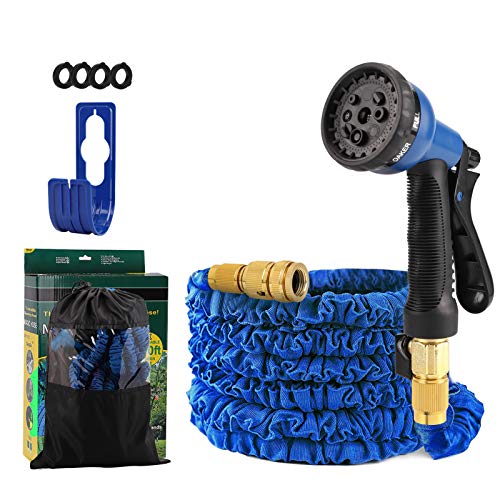 HALOVIE Manguera de Jardín Extensible 50FT/15M Manguera de Agua Conexiones de Latón Puro Boquilla de 8 Modos de Pulverización Manguera de Riego Flexible Retráctil Tejido Extra Fuerte
