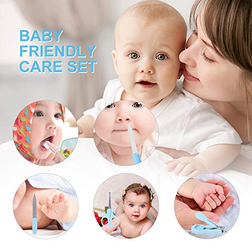 HALOVIE Set para Cuidado de Bebe 10 piezas Kit de Cuidado Diario Neceser de Aseo Termómetro Infantil Tijeras Cortaúñas Lima de Uñas Cepillo de Pelo Peine Aspirador Nasal Cepillo de Dientes de Dedo