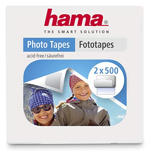 Hama - Adhesivos para fotos (1000 unidades, autoadhesivos por las dos caras, caja dispensadora, sin ácidos ni disolventes, aptos para álbumes)
