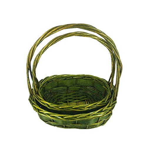 Handicraft Green Palm Designed Oval Shaped Bamboo Basket Set of 3-45 cms x 33 cms x 12 cms