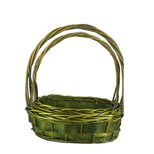 Handicraft Green Palm Designed Oval Shaped Bamboo Basket Set of 3-45 cms x 33 cms x 12 cms