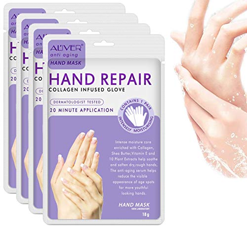 Hands Moisturizing Gloves (4 Pairs), Hand Skin Repair Renew Mask, Hand Spa Mask for Dry, Cracked Hands, Moisturizer Hands Mask, Hand Cream Mask