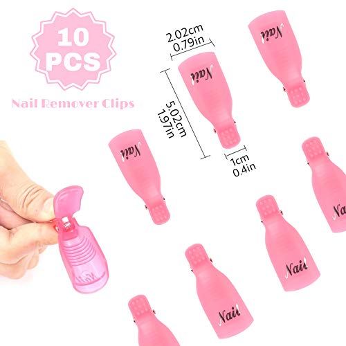 Hanyousheng 10 Piezas Clip de plástico acrílico para quitar uñas artificiales de Uña Pinza de Arte de Uñas de Acrílico Herramienta de Manicura (Rojo Rosado)