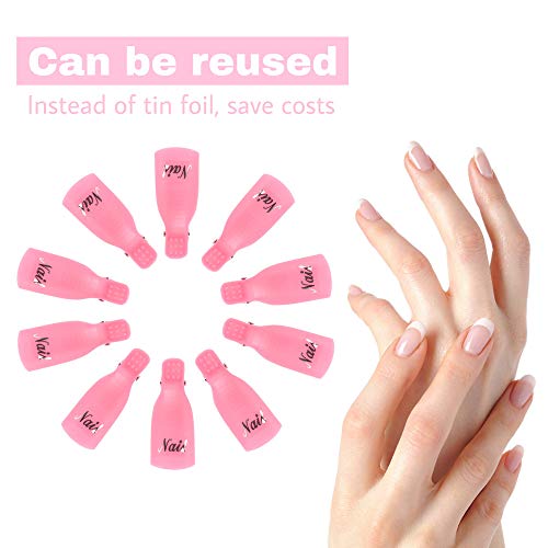 Hanyousheng 10 Piezas Clip de plástico acrílico para quitar uñas artificiales de Uña Pinza de Arte de Uñas de Acrílico Herramienta de Manicura (Rojo Rosado)