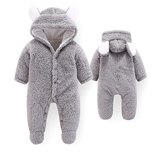 Haokaini - Traje de Nieve cálido para bebé Oso, Mono de Mameluco con Capucha de Felpa de algodón para niñas niño (0-3 Meses, Gris)