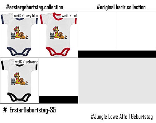 Hariz Baby Body Ringer Jungle León Mono 1 cumpleaños regalo Plus Tarjeta de regalo blanco/rojo 12-18 meses