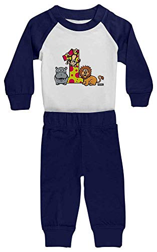 Hariz - Pijama para bebé, diseño de león y mono, incluye tarjeta de regalo, color blanco y azul marino