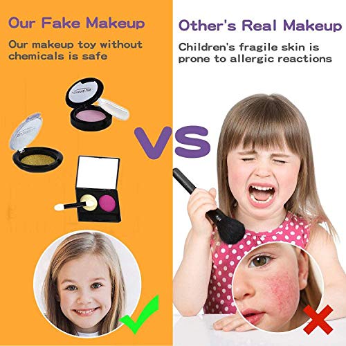 Harxin Pretender Maquillaje Set Maletin,Que Incluye Lápiz Labial,Sombra de Ojos,Rímel,Colorete,Polvos Faciales,Polvos Brillantes,Pincel,Pegatinas para Uñas y Bolsa de Cosméticos