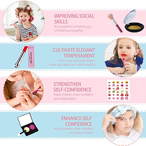 Harxin Pretender Maquillaje Set Maletin,Que Incluye Lápiz Labial,Sombra de Ojos,Rímel,Colorete,Polvos Faciales,Polvos Brillantes,Pincel,Pegatinas para Uñas y Bolsa de Cosméticos