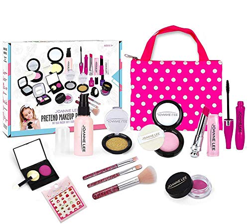 Harxin Pretender Maquillaje Set Maletin,Que Incluye Lápiz Labial,Sombra de Ojos,Rímel,Colorete,Polvos Faciales,Polvos Brillantes,Pincel,Pegatinas para Uñas y Bolsa de Cosméticos