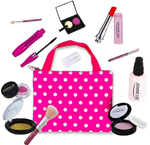 Harxin Pretender Maquillaje Set Maletin,Que Incluye Lápiz Labial,Sombra de Ojos,Rímel,Colorete,Polvos Faciales,Polvos Brillantes,Pincel,Pegatinas para Uñas y Bolsa de Cosméticos