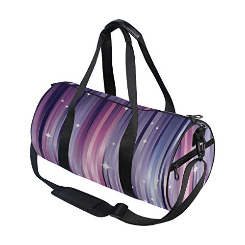 HARXISE Berenjena Resumen vigas coloridas telón de fondo con estrellas blancas espacio inspirado líneas moradas，Bolsa de equipaje de viaje Deporte Lienzo ligero Equipaje de fitness Desmontable