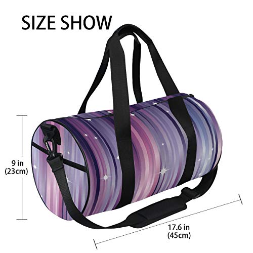 HARXISE Berenjena Resumen vigas coloridas telón de fondo con estrellas blancas espacio inspirado líneas moradas，Bolsa de equipaje de viaje Deporte Lienzo ligero Equipaje de fitness Desmontable