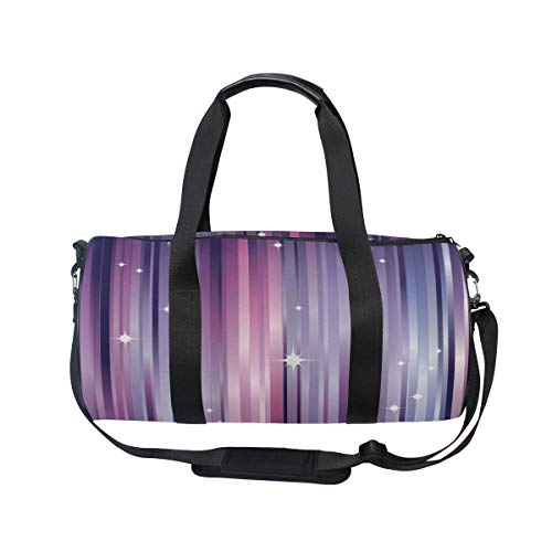 HARXISE Berenjena Resumen vigas coloridas telón de fondo con estrellas blancas espacio inspirado líneas moradas，Bolsa de equipaje de viaje Deporte Lienzo ligero Equipaje de fitness Desmontable
