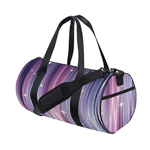HARXISE Berenjena Resumen vigas coloridas telón de fondo con estrellas blancas espacio inspirado líneas moradas，Bolsa de equipaje de viaje Deporte Lienzo ligero Equipaje de fitness Desmontable