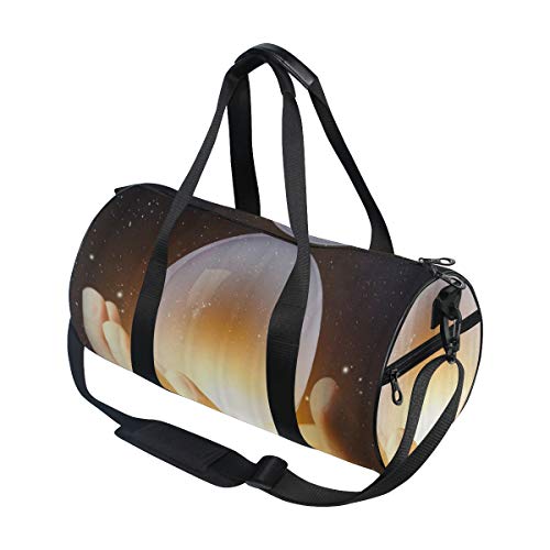 HARXISE Hombre de negocios mano que sostiene la bola cristalina con el fondo del espacio Galaxy Universe，Bolsa de equipaje de viaje Deporte Lienzo ligero Equipaje de fitness Desmontable