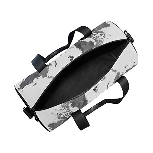 HARXISE Internacional Negro Forma Mapa Silueta Mundo Acuarela Blanco Pintura artística Día Europa Sorteo Atlas，Bolsa de equipaje de viaje Deporte Lienzo ligero Equipaje de fitness Desmontable