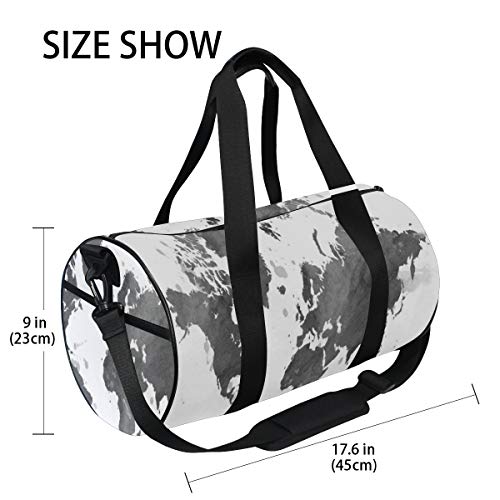 HARXISE Internacional Negro Forma Mapa Silueta Mundo Acuarela Blanco Pintura artística Día Europa Sorteo Atlas，Bolsa de equipaje de viaje Deporte Lienzo ligero Equipaje de fitness Desmontable