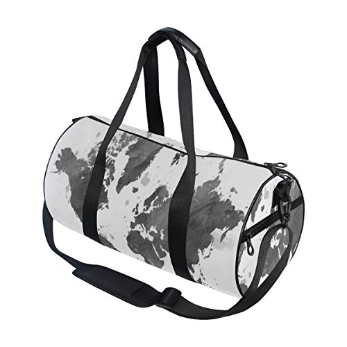 HARXISE Internacional Negro Forma Mapa Silueta Mundo Acuarela Blanco Pintura artística Día Europa Sorteo Atlas，Bolsa de equipaje de viaje Deporte Lienzo ligero Equipaje de fitness Desmontable