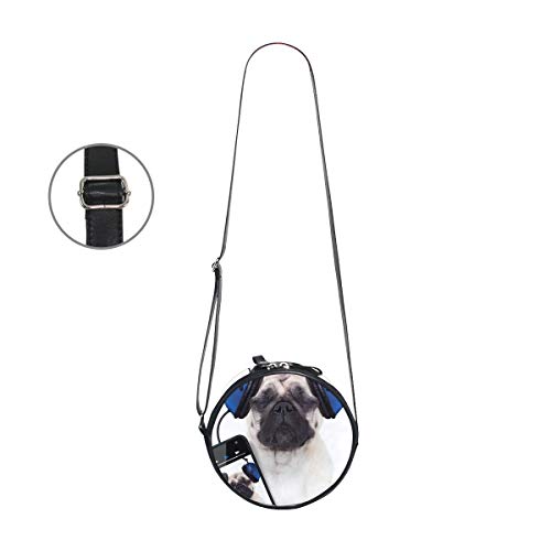 HATESAH Perro escuchando música en el teléfono inteligente Groovy Cool Headphones Animal Funny，Bolso de lona hombro para mujer Bolso de mensajero de lona casual anillo de hombro único