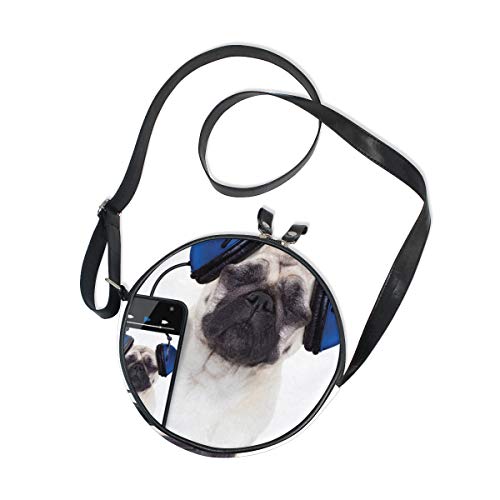 HATESAH Perro escuchando música en el teléfono inteligente Groovy Cool Headphones Animal Funny，Bolso de lona hombro para mujer Bolso de mensajero de lona casual anillo de hombro único