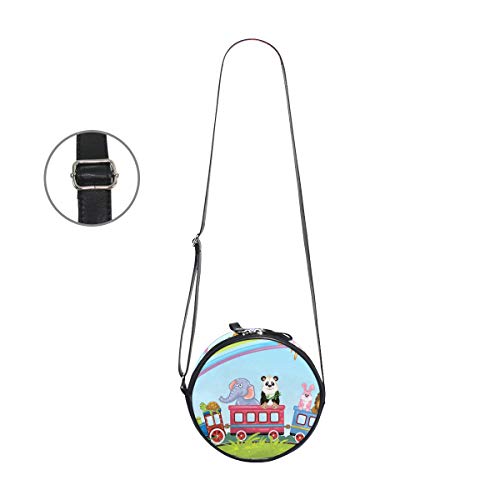 HATESAH Zoo Animal Train Rainbow Funny Imprimir，Bolso de lona redondo bolso de hombro para mujer Bolso de mensajero de lona casual anillo de hombro único Bolso de mensajero