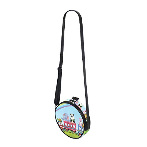 HATESAH Zoo Animal Train Rainbow Funny Imprimir，Bolso de lona redondo bolso de hombro para mujer Bolso de mensajero de lona casual anillo de hombro único Bolso de mensajero