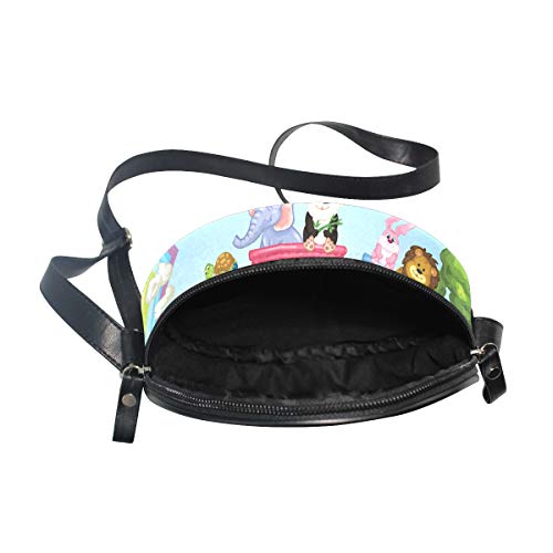 HATESAH Zoo Animal Train Rainbow Funny Imprimir，Bolso de lona redondo bolso de hombro para mujer Bolso de mensajero de lona casual anillo de hombro único Bolso de mensajero