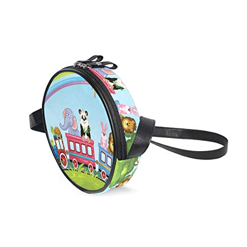 HATESAH Zoo Animal Train Rainbow Funny Imprimir，Bolso de lona redondo bolso de hombro para mujer Bolso de mensajero de lona casual anillo de hombro único Bolso de mensajero