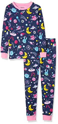 Hatley Organic Cotton Long Sleeve Printed Pyjama Sets Conjuntos de Pijama, Cosmos de Animales Que Brilla en la Oscuridad, 3 años para Niñas