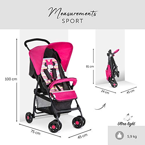 Hauck Sport Silla de paseo ligera y practica para bebes de 0 meses hasta 15 kg, sistema de arnés de 5 puntos, respaldo reclinable, plegable, Rosa (Minnie Geo pink)