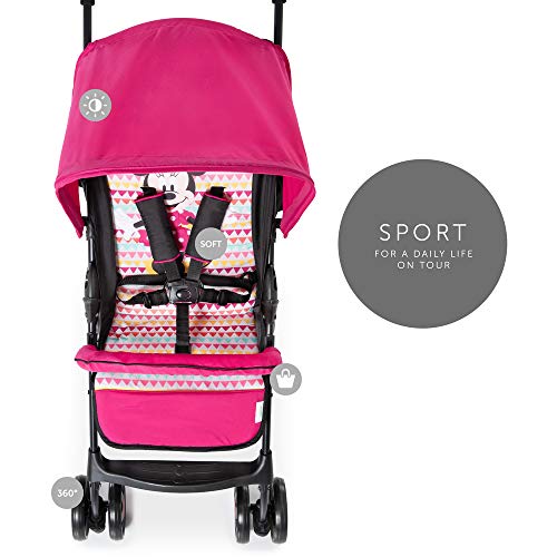 Hauck Sport Silla de paseo ligera y practica para bebes de 0 meses hasta 15 kg, sistema de arnés de 5 puntos, respaldo reclinable, plegable, Rosa (Minnie Geo pink)