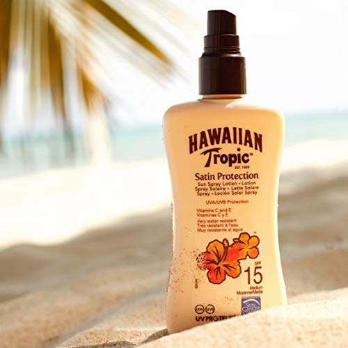 Hawaiian Tropic Satin Protection SPF 15 - Crema Solar Spray con vitaminas C y E, 200 ml