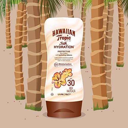 Hawaiian Tropic Silk Hydration Protective - Loción Solar Protectora con índice SPF 30 con cintas de seda hidratantes y resistente al agua, Pack de 3 uds, formato de 180 ml