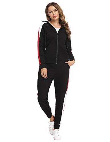Hawiton Conjunto de chándal para Mujer de algodón Invierno, Conjunto de Sudadera Mujer Larga con Chaqueta y Pantalon para Fitness Jogger Tenis Tallas Grandes 2piezas
