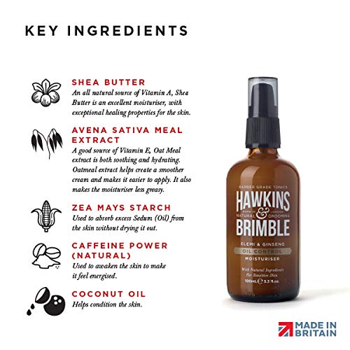 Hawkins & Brimble humectante para control de aceite para hombre, 100 ml, hidrata para piel grasa
