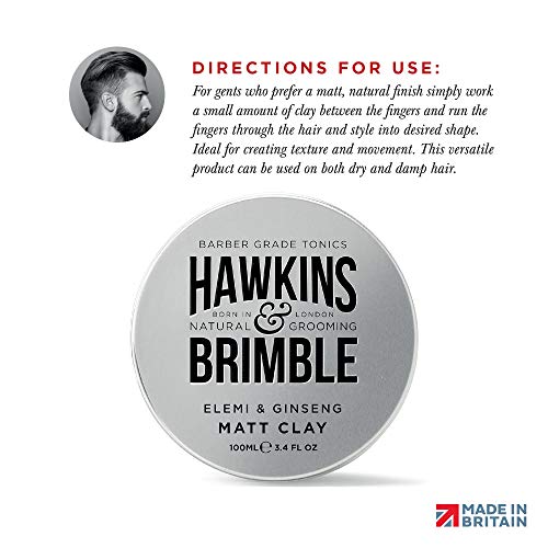 Hawkins & Brimble Matt Clay 100ml – Hombres peinado de pelo no grasoso acabado mate