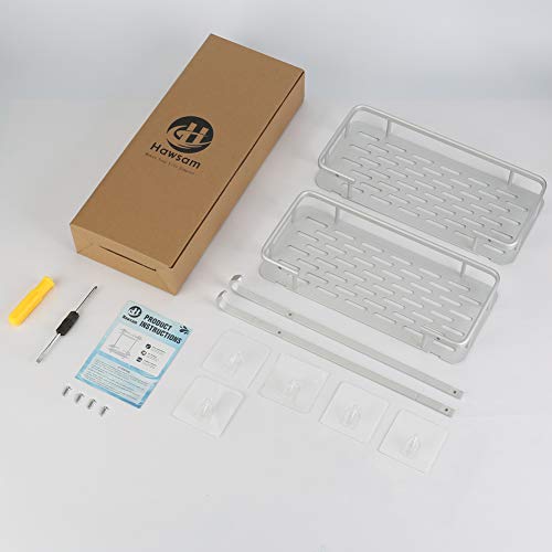 Hawsam Sin necesidad de taladrar estante ducha, Estantes de baño de aluminio espacial perforado entramado de baño muebles de baño