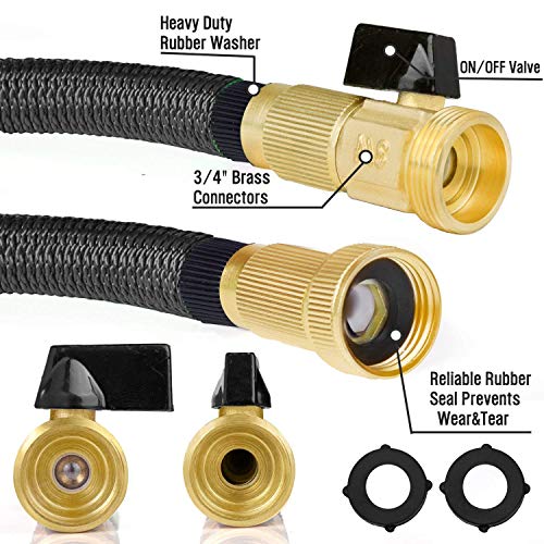 hblife Manguera Jardín Manguera De Jardín Extensible 15M/50FT con 8 Funciones De Cabeza De Aeroso,Profesional De Tela Expandible De Doble Látex con Núcleo Metálico (15M, Negro)