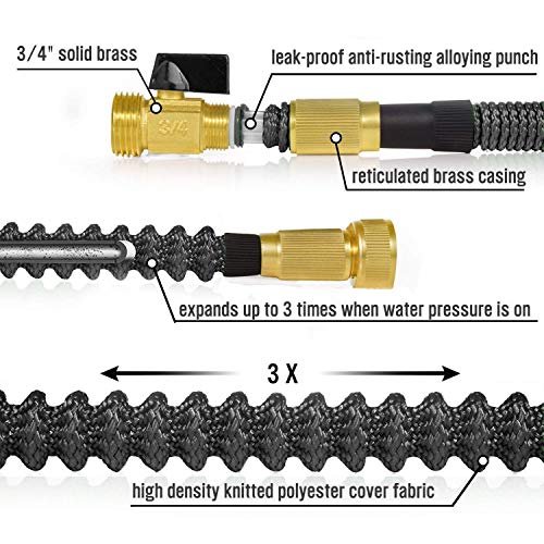 hblife Manguera Jardín Manguera De Jardín Extensible 15M/50FT con 8 Funciones De Cabeza De Aeroso,Profesional De Tela Expandible De Doble Látex con Núcleo Metálico (15M, Negro)