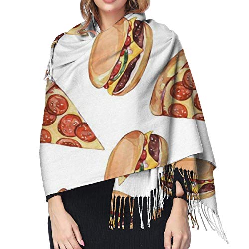 Hdadwy Burger PizzaCubierta de chal de cachemira de imitación-bufanda suave gruesa extra grande