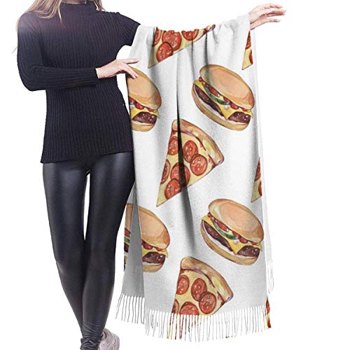 Hdadwy Burger PizzaCubierta de chal de cachemira de imitación-bufanda suave gruesa extra grande