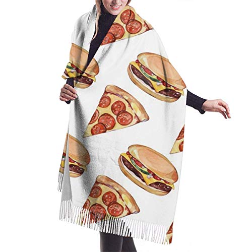 Hdadwy Burger PizzaCubierta de chal de cachemira de imitación-bufanda suave gruesa extra grande