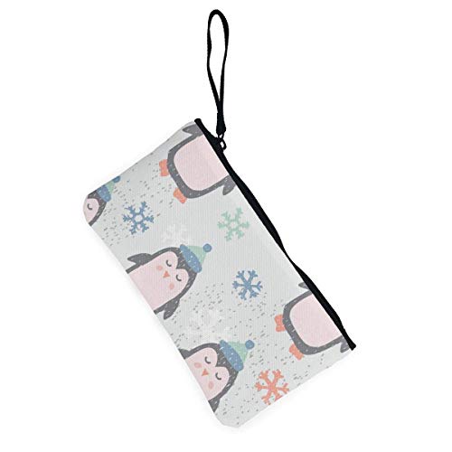 Hdadwy Patrón Infantil con Lindo pingüino Personalizado Lienzo Monedero Bolsa Cremallera Carteras pequeñas Mujer portátil de Gran Capacidad