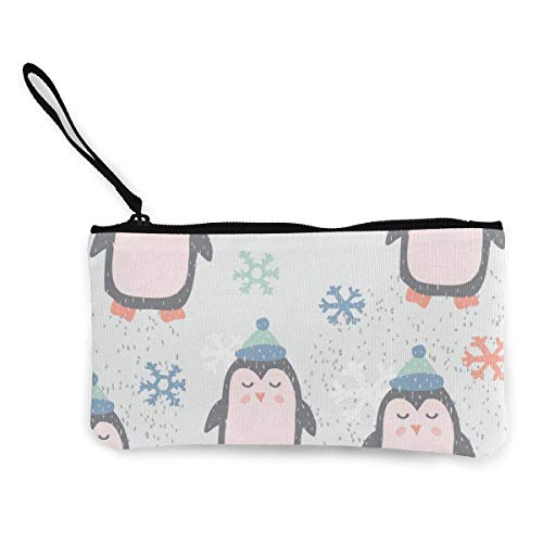 Hdadwy Patrón Infantil con Lindo pingüino Personalizado Lienzo Monedero Bolsa Cremallera Carteras pequeñas Mujer portátil de Gran Capacidad