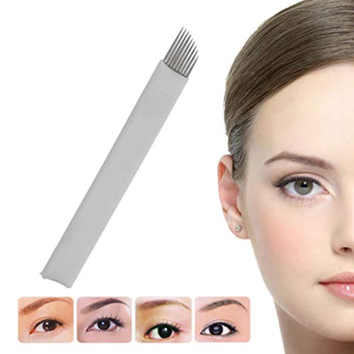 Healifty 50pcs aguja de tatuaje microblading 9 pines agujas de tatuaje de cejas inclinadas cuchillas de maquillaje permanente suministros de máquina de tatuaje (rojo)