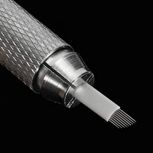 Healifty 50pcs aguja de tatuaje microblading 9 pines agujas de tatuaje de cejas inclinadas cuchillas de maquillaje permanente suministros de máquina de tatuaje (rojo)