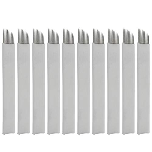 Healifty 50pcs aguja de tatuaje microblading 9 pines agujas de tatuaje de cejas inclinadas cuchillas de maquillaje permanente suministros de máquina de tatuaje (rojo)